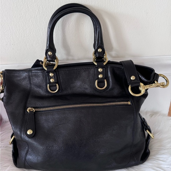 Coach Vintage Black Leather Tote Bag Retro